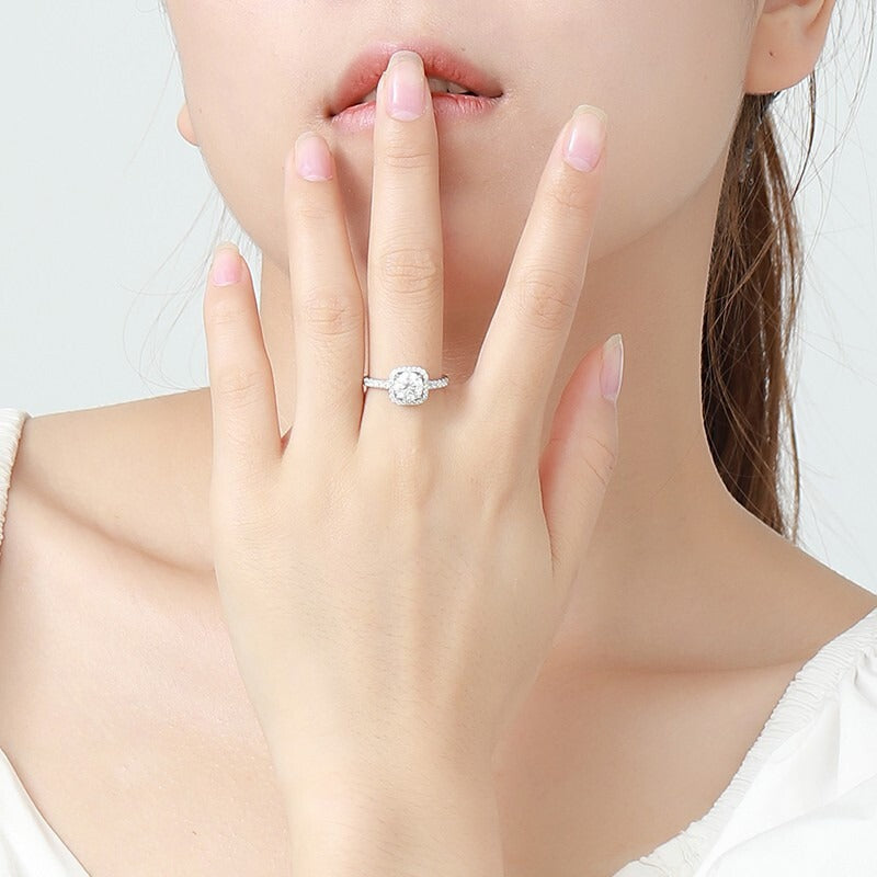 Sterling Silver Princess Cut Moissanite Adjustable Ring