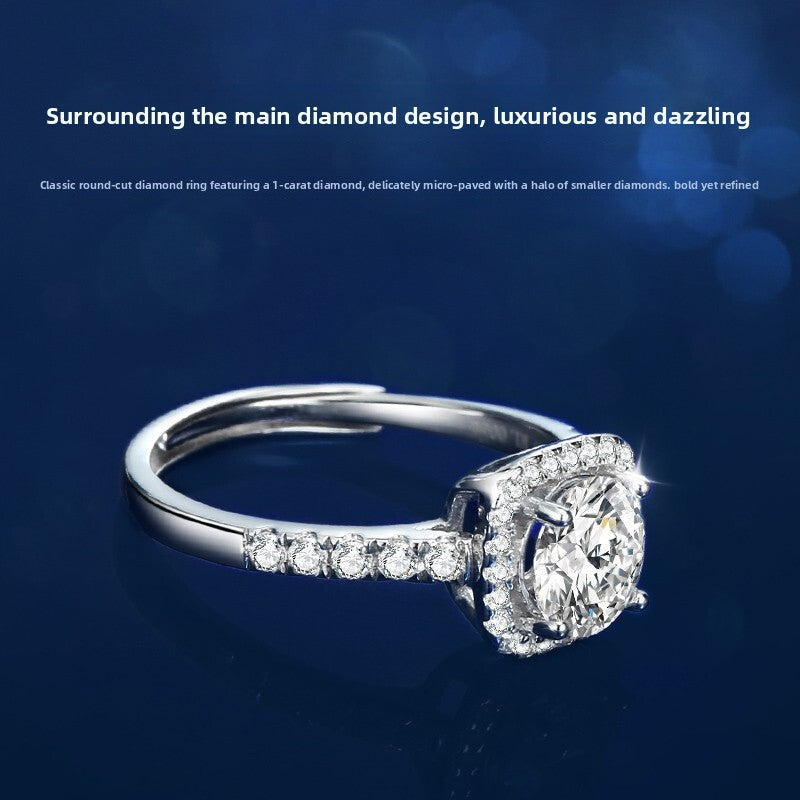 Sterling Silver Princess Cut Moissanite Adjustable Ring