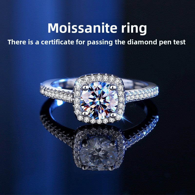 Sterling Silver Princess Cut Moissanite Adjustable Ring