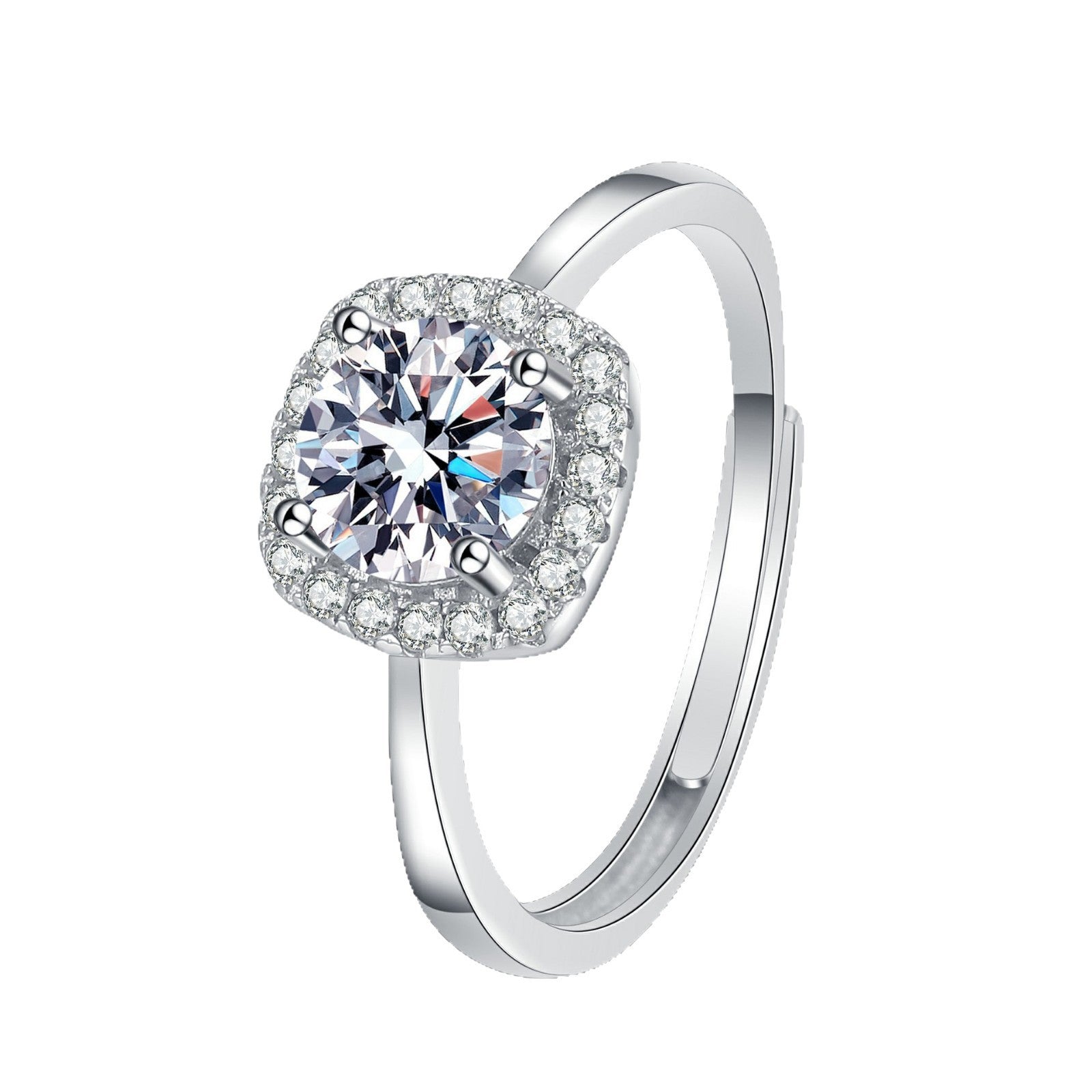 Sterling Silver Princess Cut Moissanite Adjustable Ring