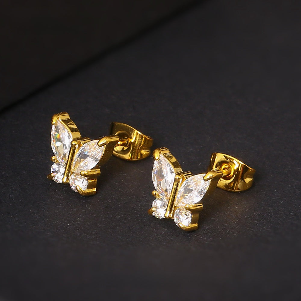 Butterfly Zircon Earring Steel Fashion Jewelry