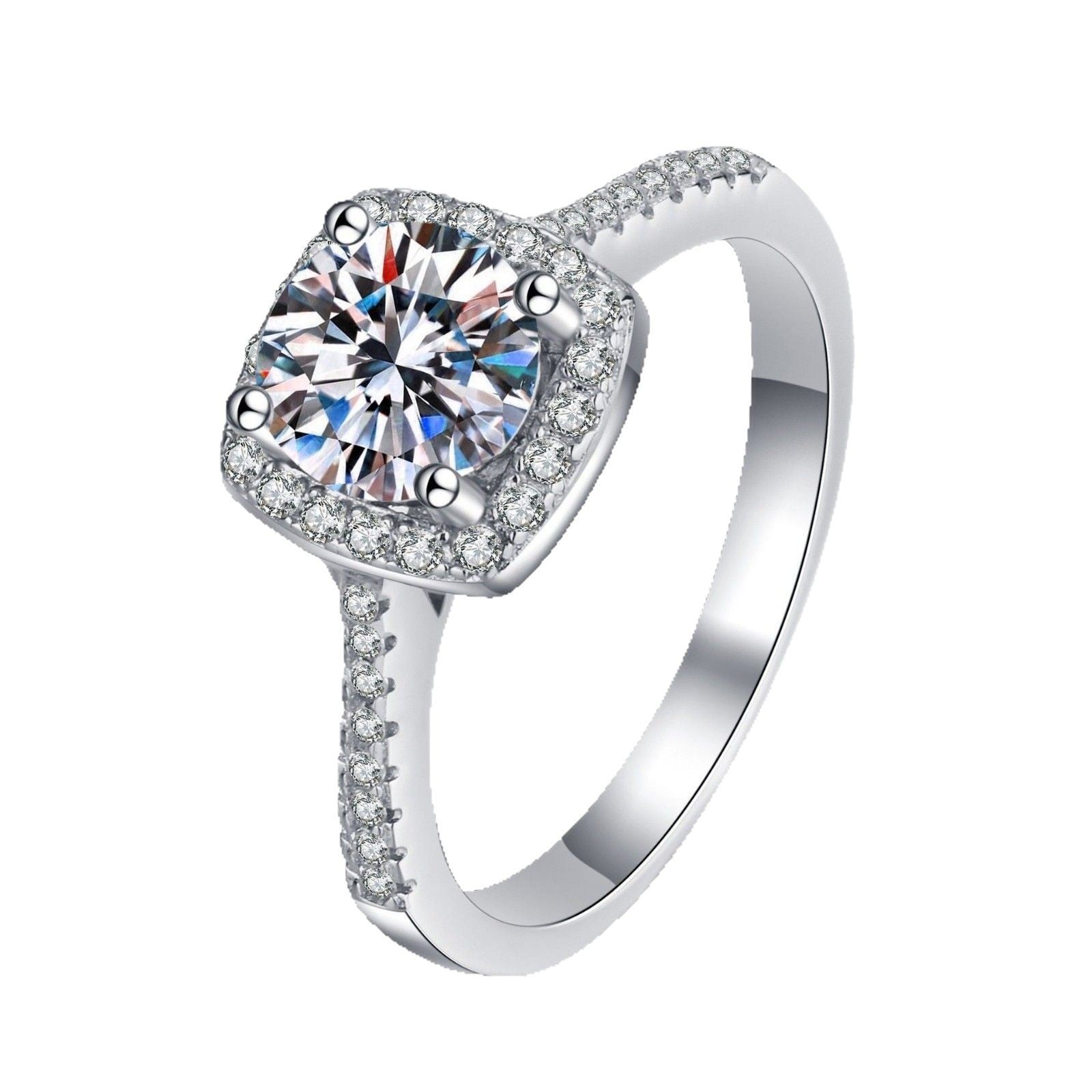 Sterling Silver Princess Cut Moissanite Adjustable Ring