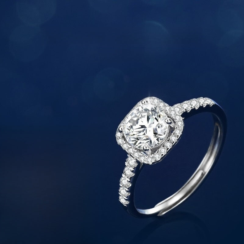 Sterling Silver Princess Cut Moissanite Adjustable Ring